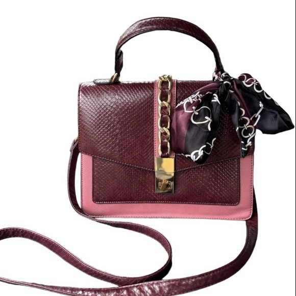 Aldo Burgundy Wine Leather Bag Structured Top Handle / Shoulder Bag / Crossbody - Picture 12 of 16